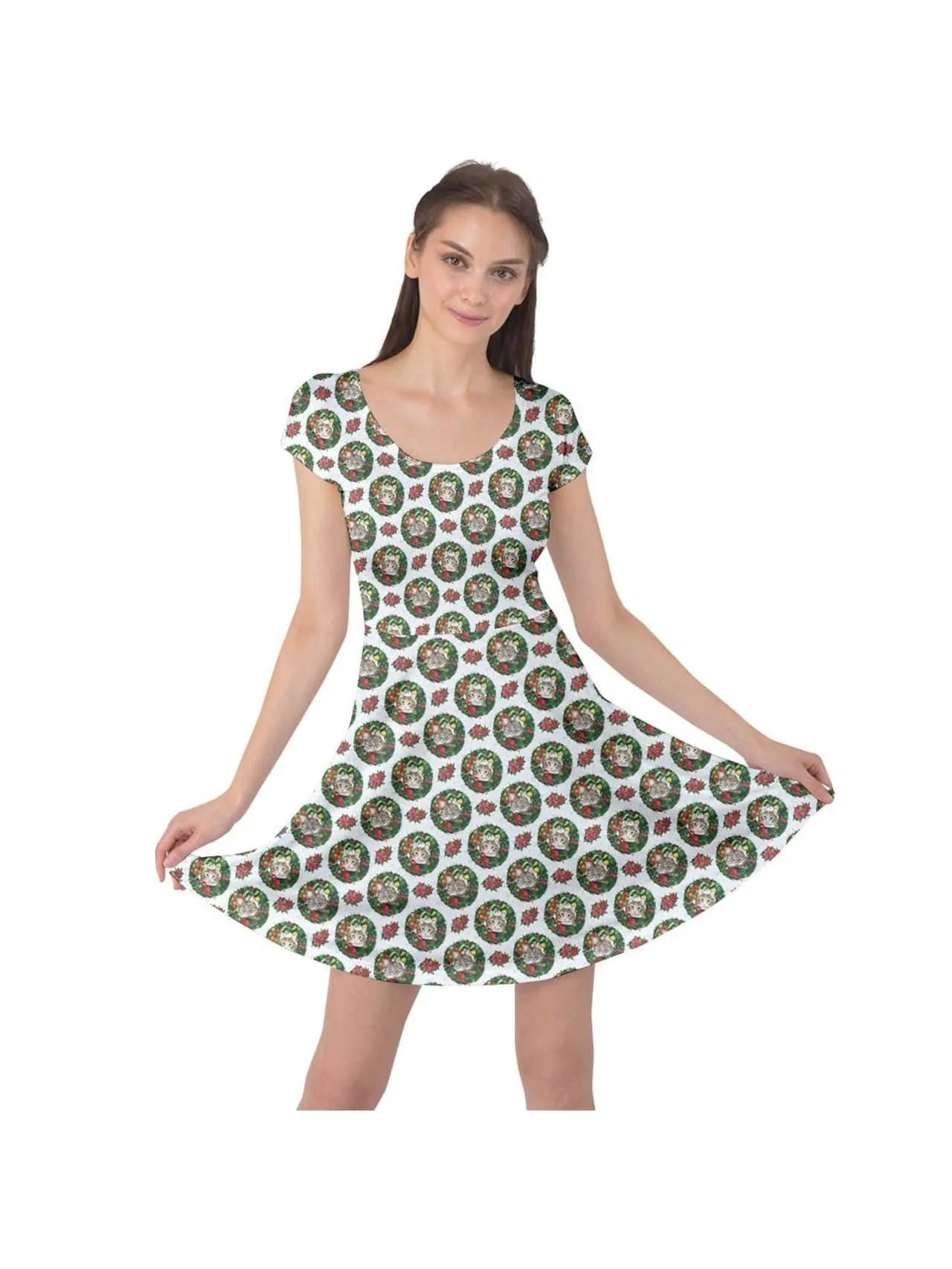 Christmas Cats Cap Sleeve Dress