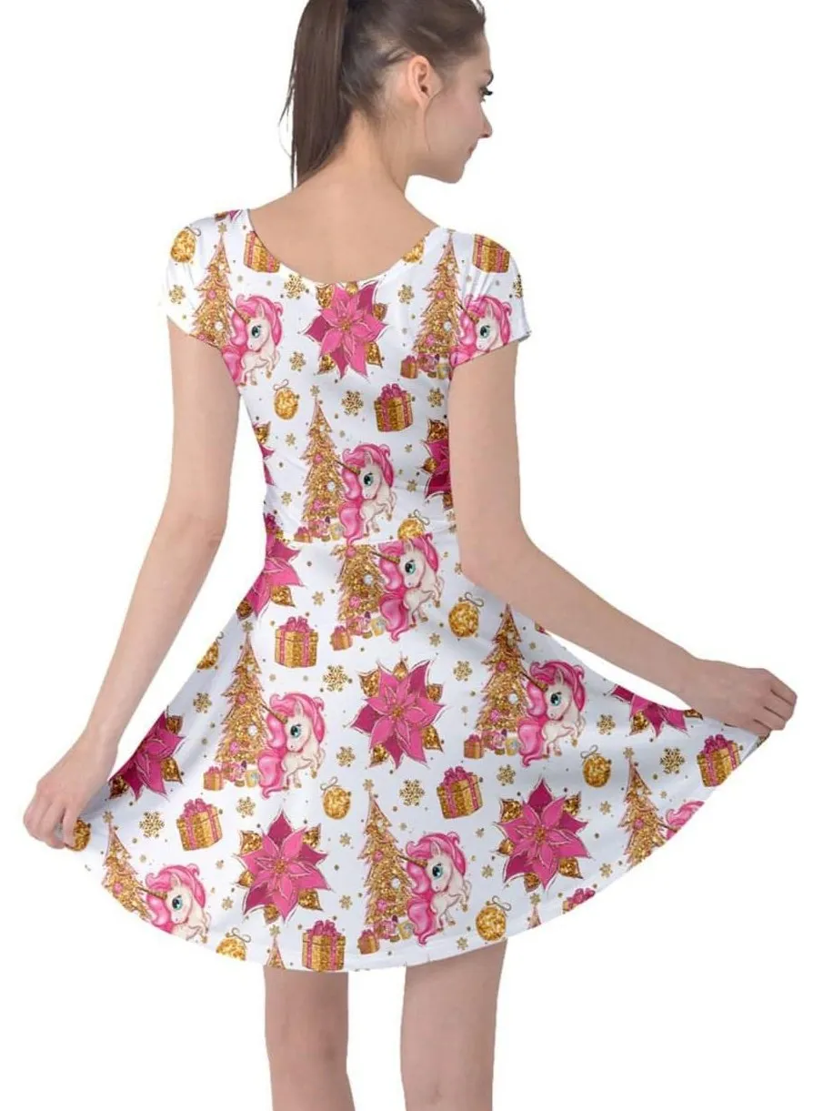 Christmas Unicorns Cap Sleeve Dress