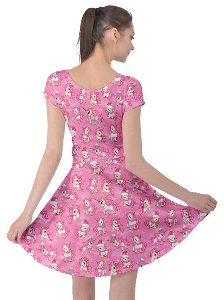 Christmas Unicorns Cap Sleeve Dress