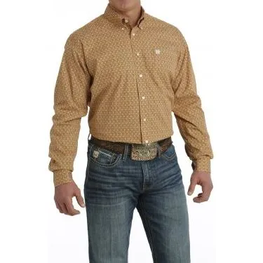 CINCH MEN'S GEOMETRIC PRINT BUTTON-DOWN LONG SLEEVE WESTERN SHIRT - BROWN / WHITE