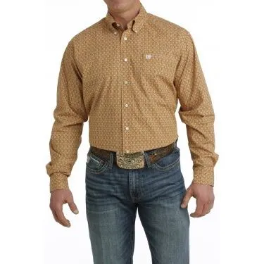 CINCH MEN'S GEOMETRIC PRINT BUTTON-DOWN LONG SLEEVE WESTERN SHIRT - BROWN / WHITE