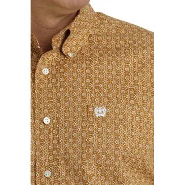 CINCH MEN'S GEOMETRIC PRINT BUTTON-DOWN LONG SLEEVE WESTERN SHIRT - BROWN / WHITE