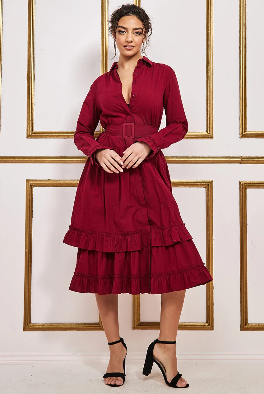 City Goddess Tiered Shirt Dress With Belt