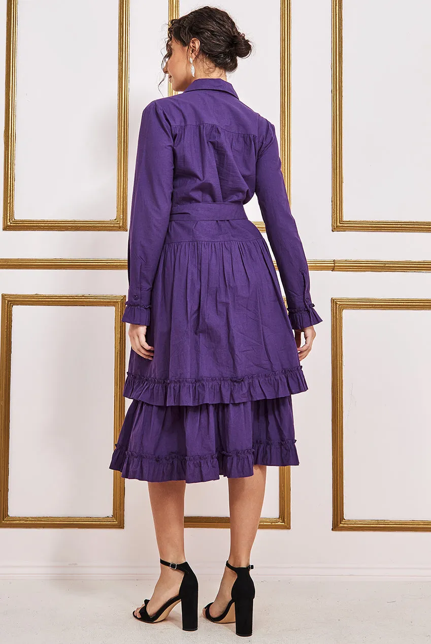 City Goddess Tiered Shirt Dress With Belt