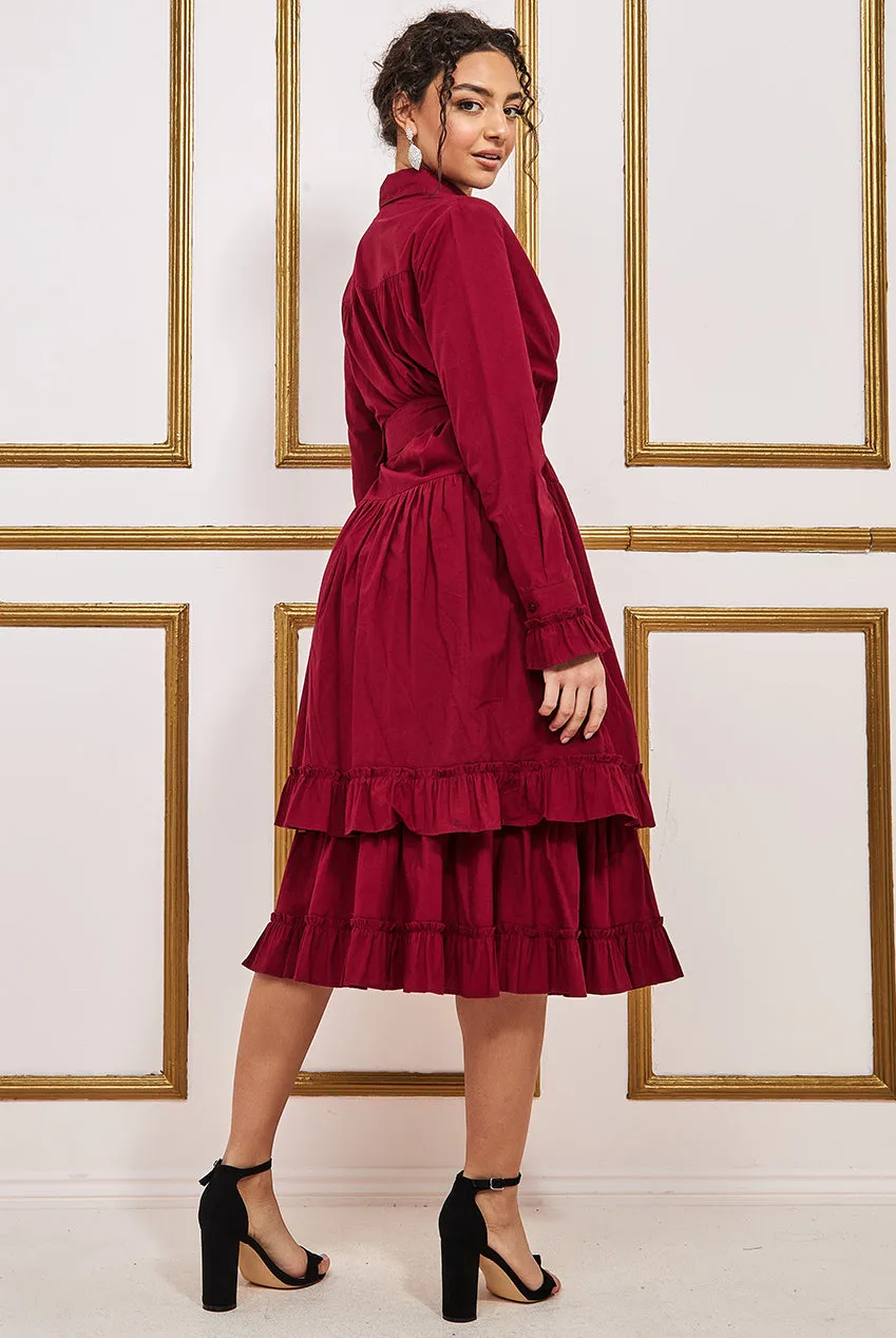 City Goddess Tiered Shirt Dress With Belt