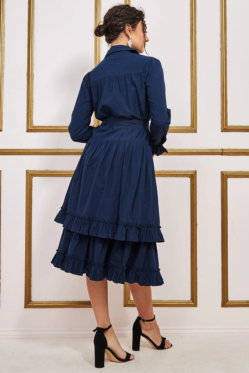 City Goddess Tiered Shirt Dress With Belt