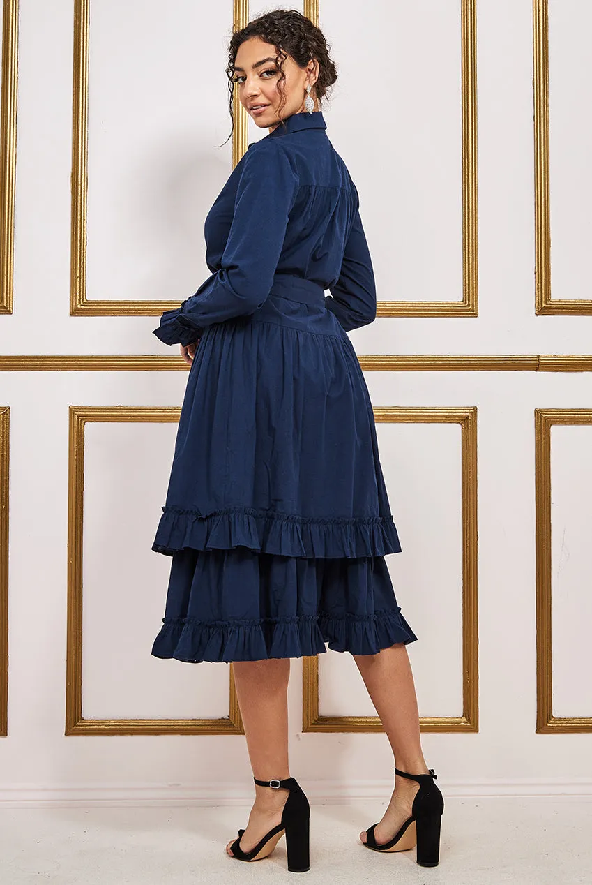 City Goddess Tiered Shirt Dress With Belt