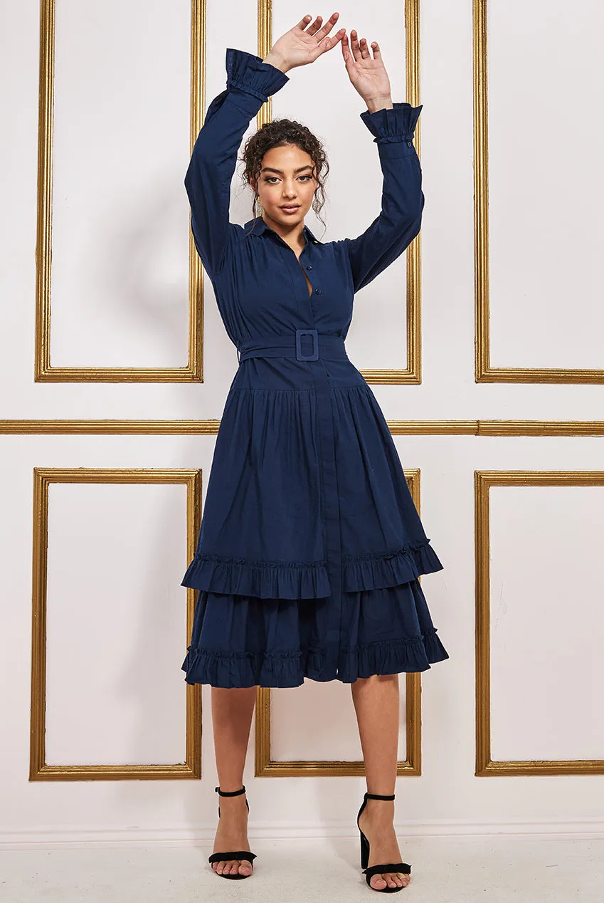 City Goddess Tiered Shirt Dress With Belt