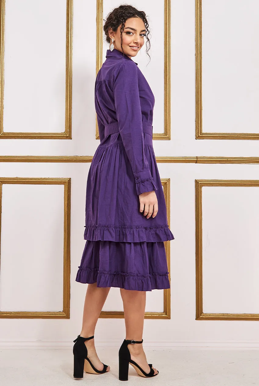 City Goddess Tiered Shirt Dress With Belt