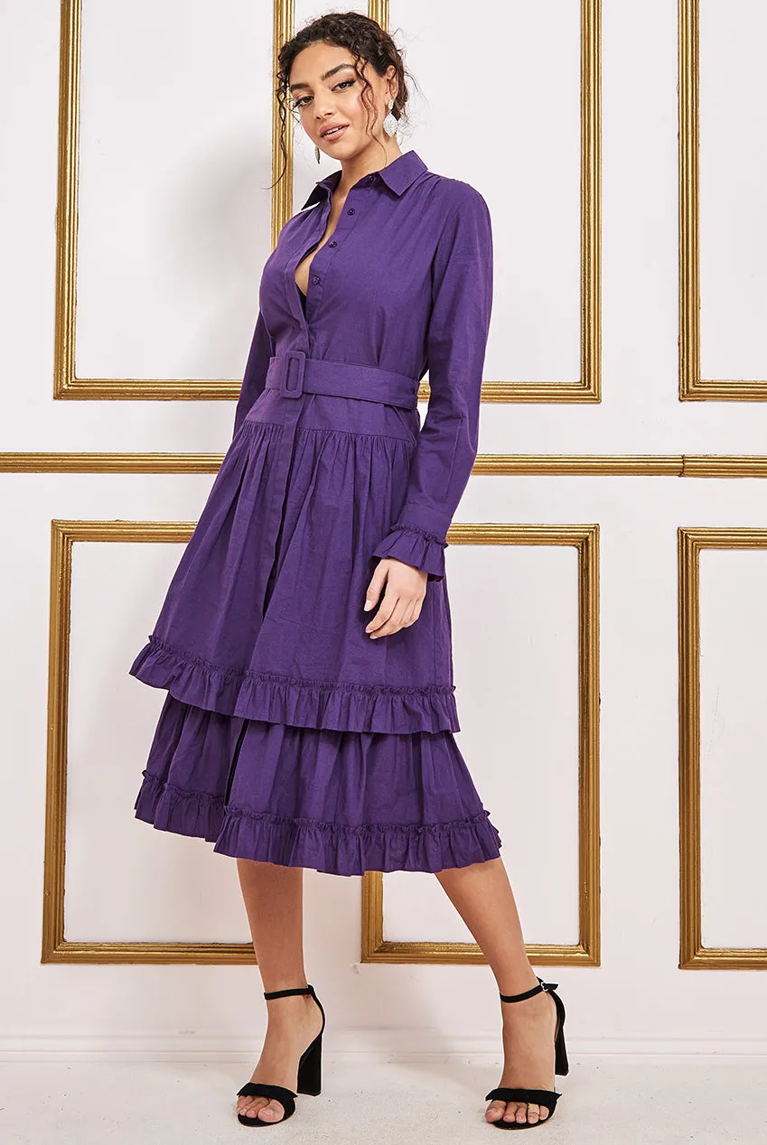 City Goddess Tiered Shirt Dress With Belt