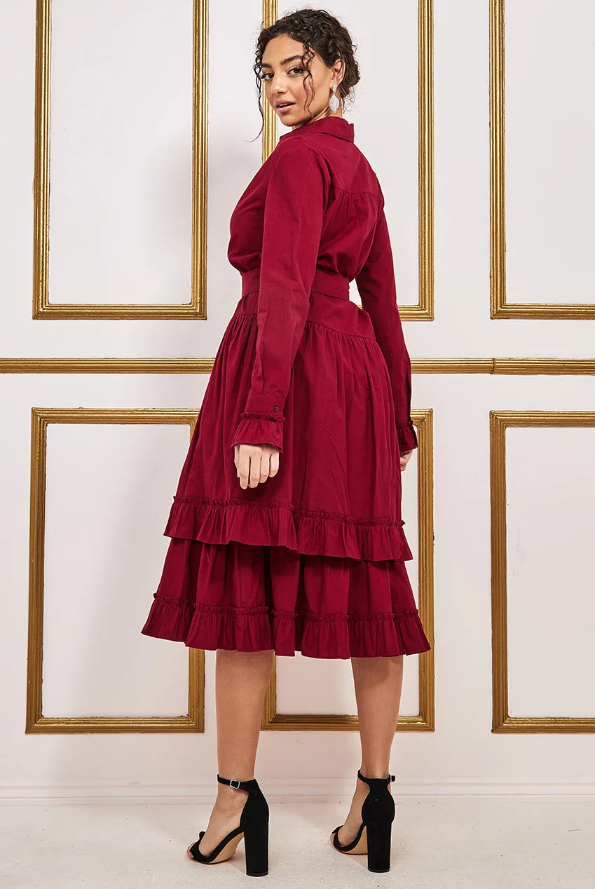 City Goddess Tiered Shirt Dress With Belt