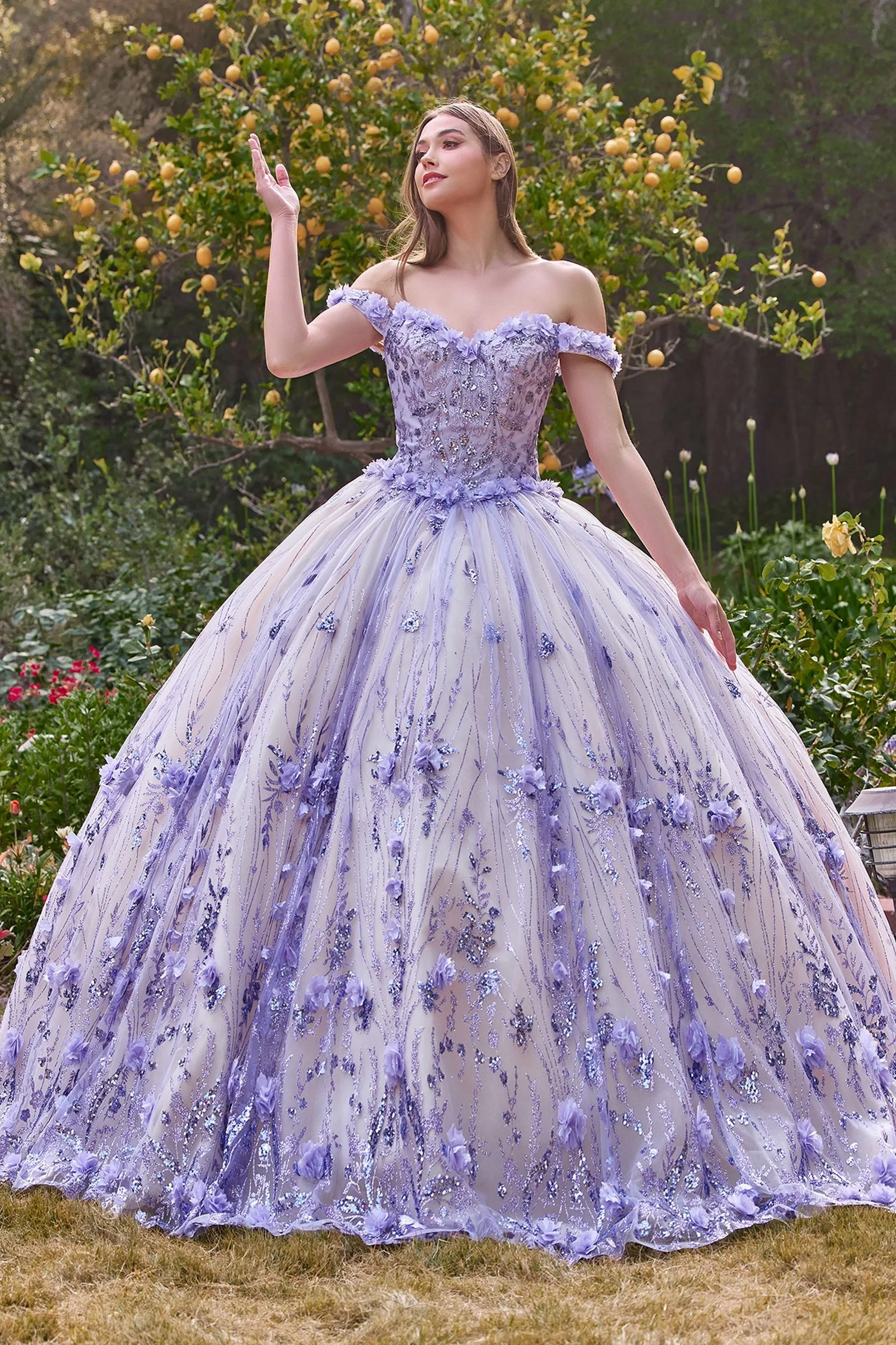 CLARALINA Off Shoulder Floral Applique Quinceañera Ball Gown Dress