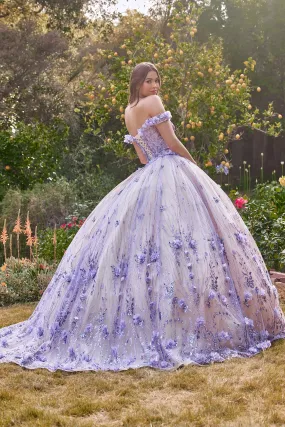 CLARALINA Off Shoulder Floral Applique Quinceañera Ball Gown Dress