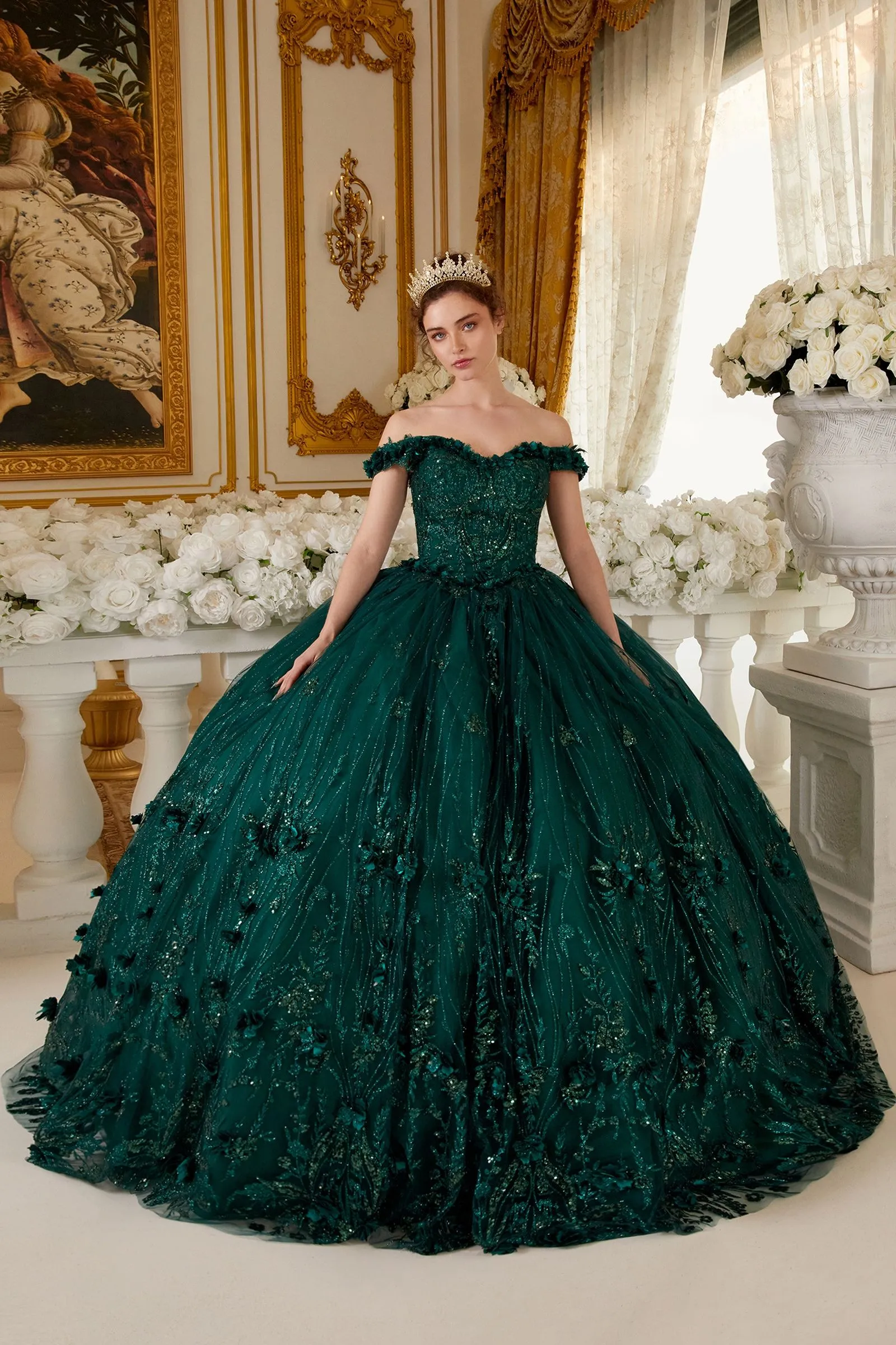 CLARALINA Off Shoulder Floral Applique Quinceañera Ball Gown Dress