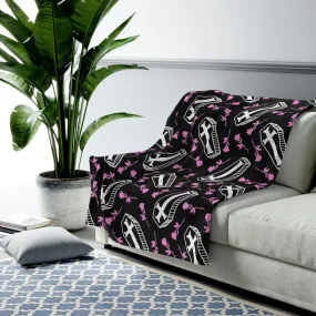 Coffin Pink Roses Velvet Plush Blanket