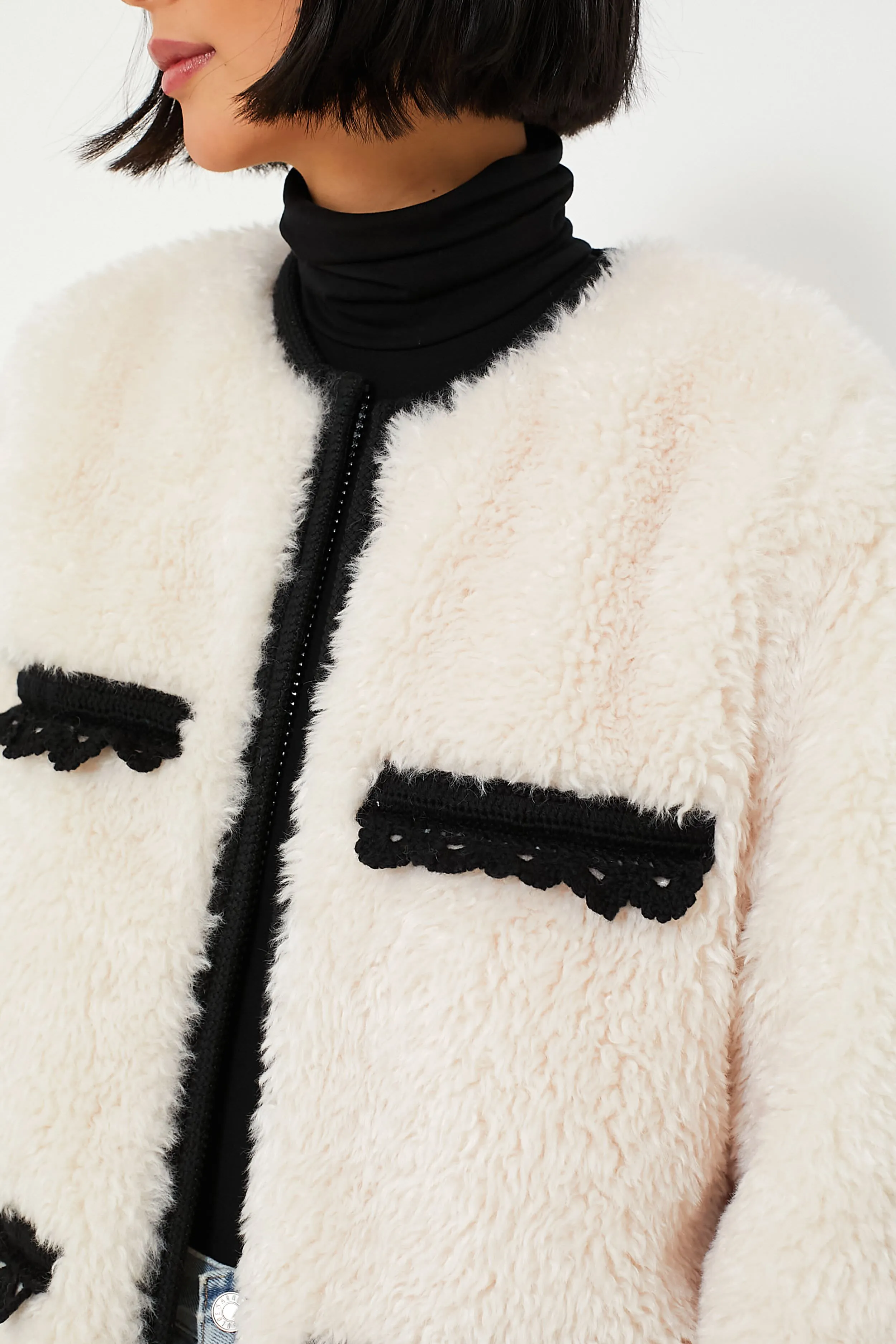 Cream Harper Faux Fur Crochet Parka