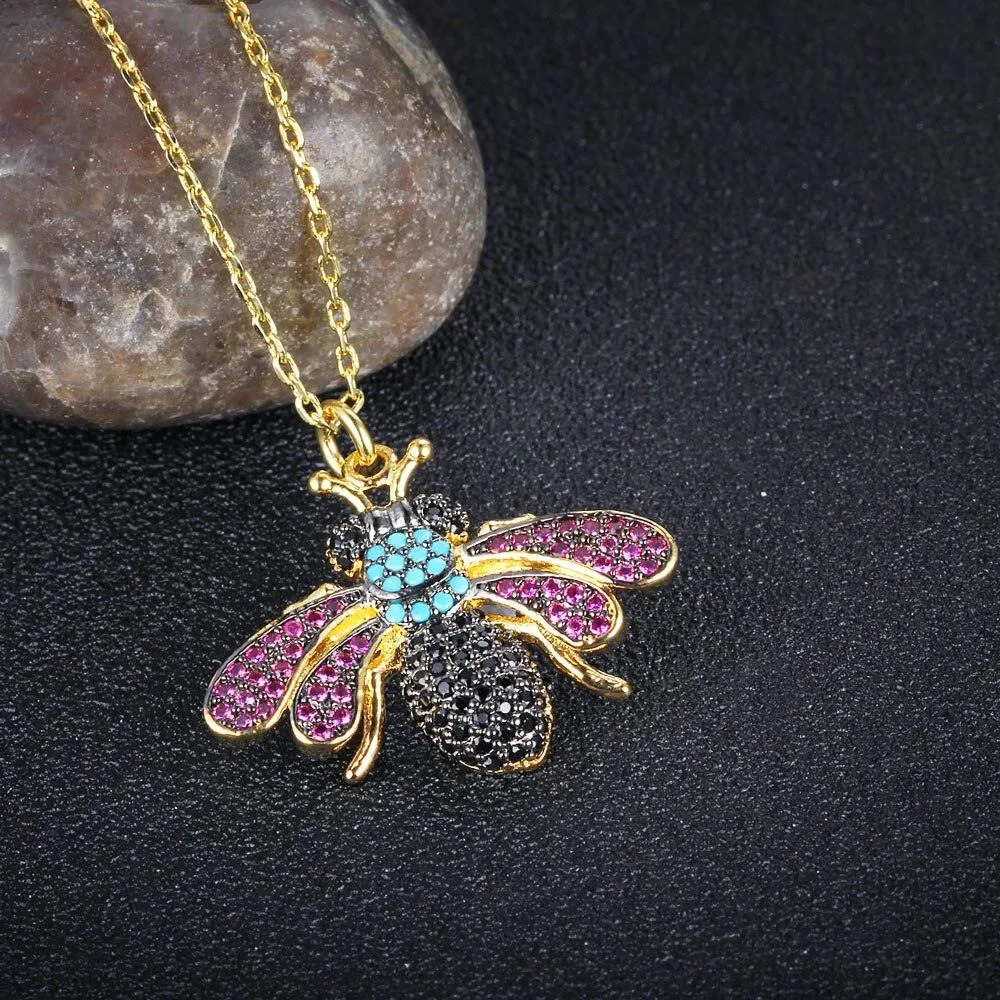 Crystal Vintage Bee Necklace with Pendant