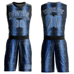 Custom Black Light Blue-White Animal Fur Print Round Neck Sublimation Basketball Suit Jersey