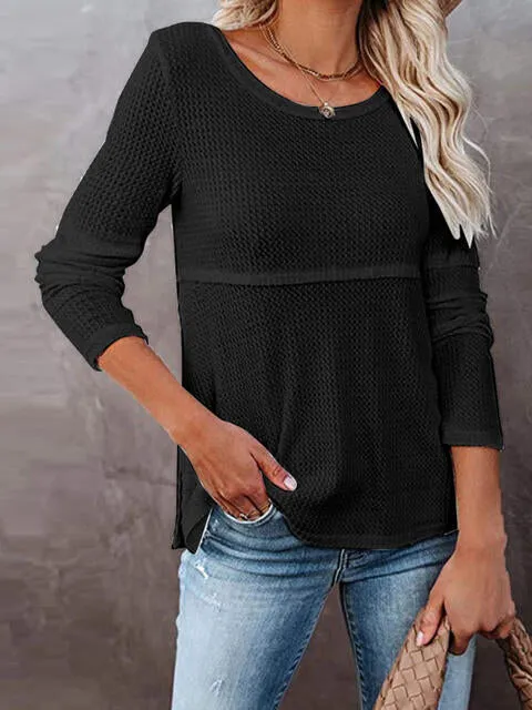 Cutout Round Neck Long Sleeve T-Shirt