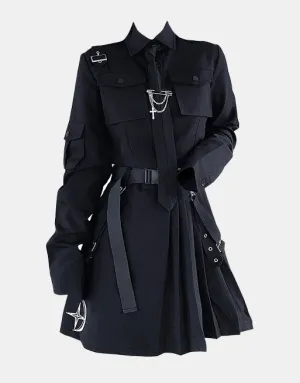 Dark Gothic Exposed Waist Skirt Suit