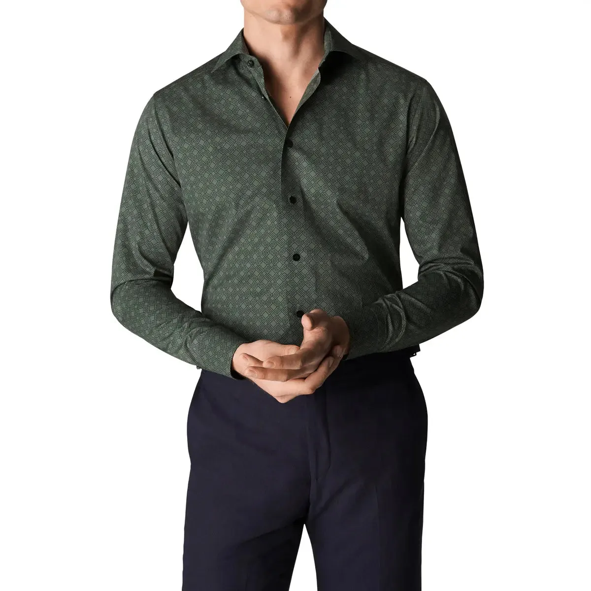 Dark Green Double E Logo Fine Print Twill Shirt