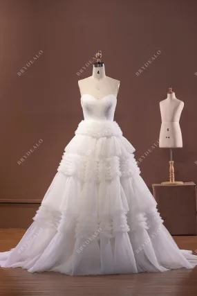 Designer Strapless Pleated Bridal Ball Gown