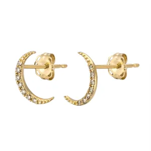 Diamond Crescent Moon Studs in 14K Gold