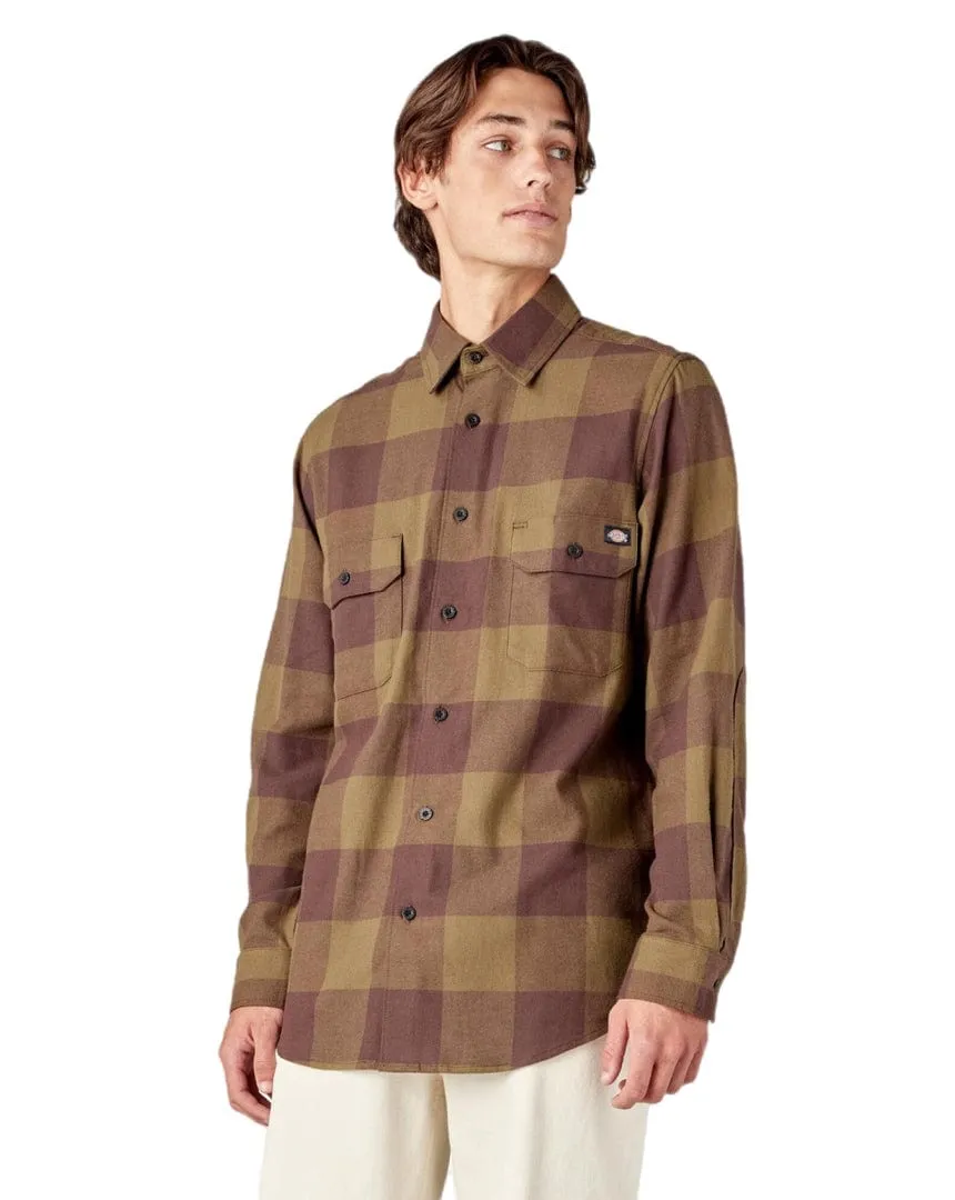 Dickies Regular Fit Long Sleeve Flannel - Dark Olive Buffalo Plaid