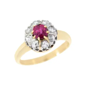 Edwardian 14k/Platinum Ruby and Diamond Halo Ring