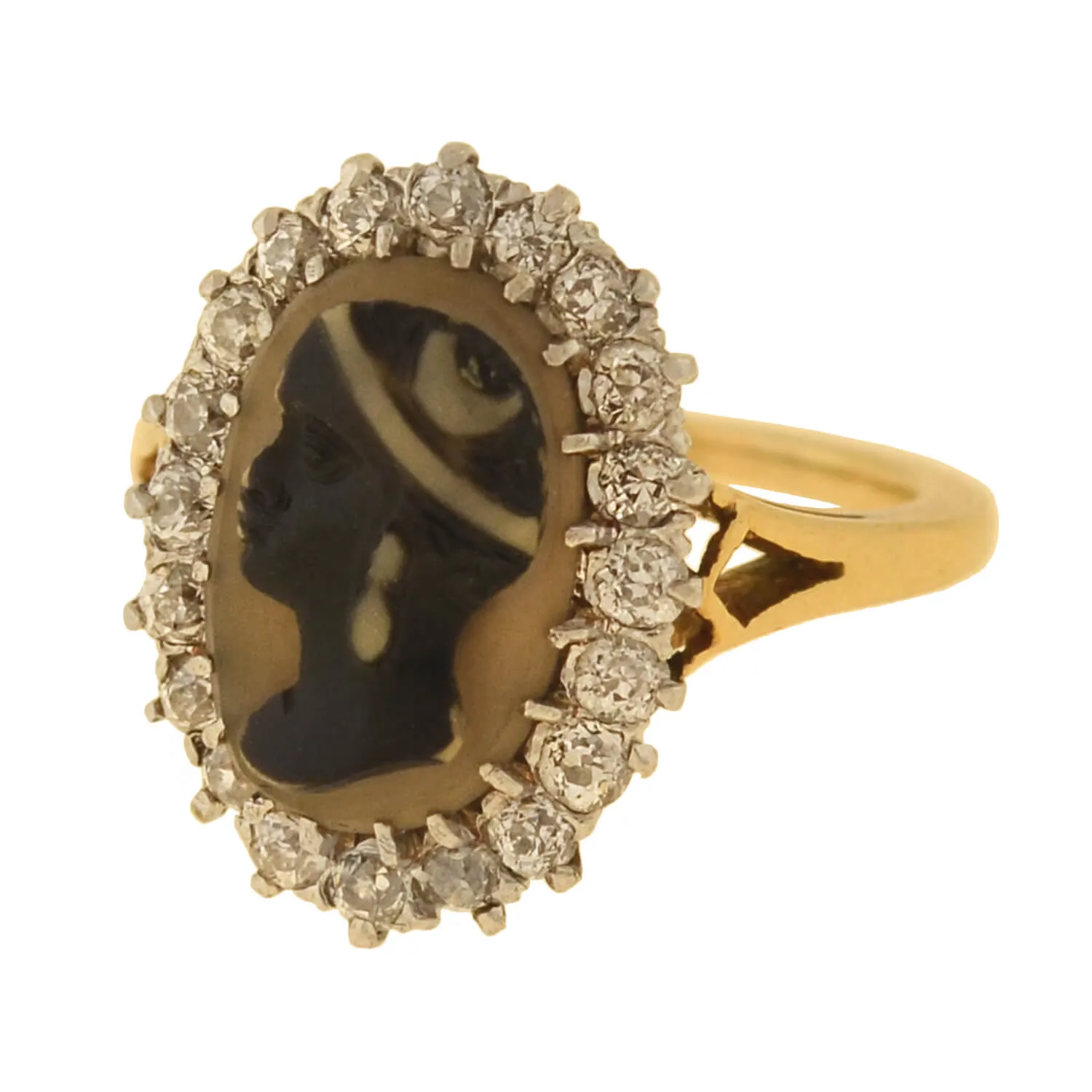 Edwardian 14kt/Platinum Blackamoor Cameo   Diamond Ring