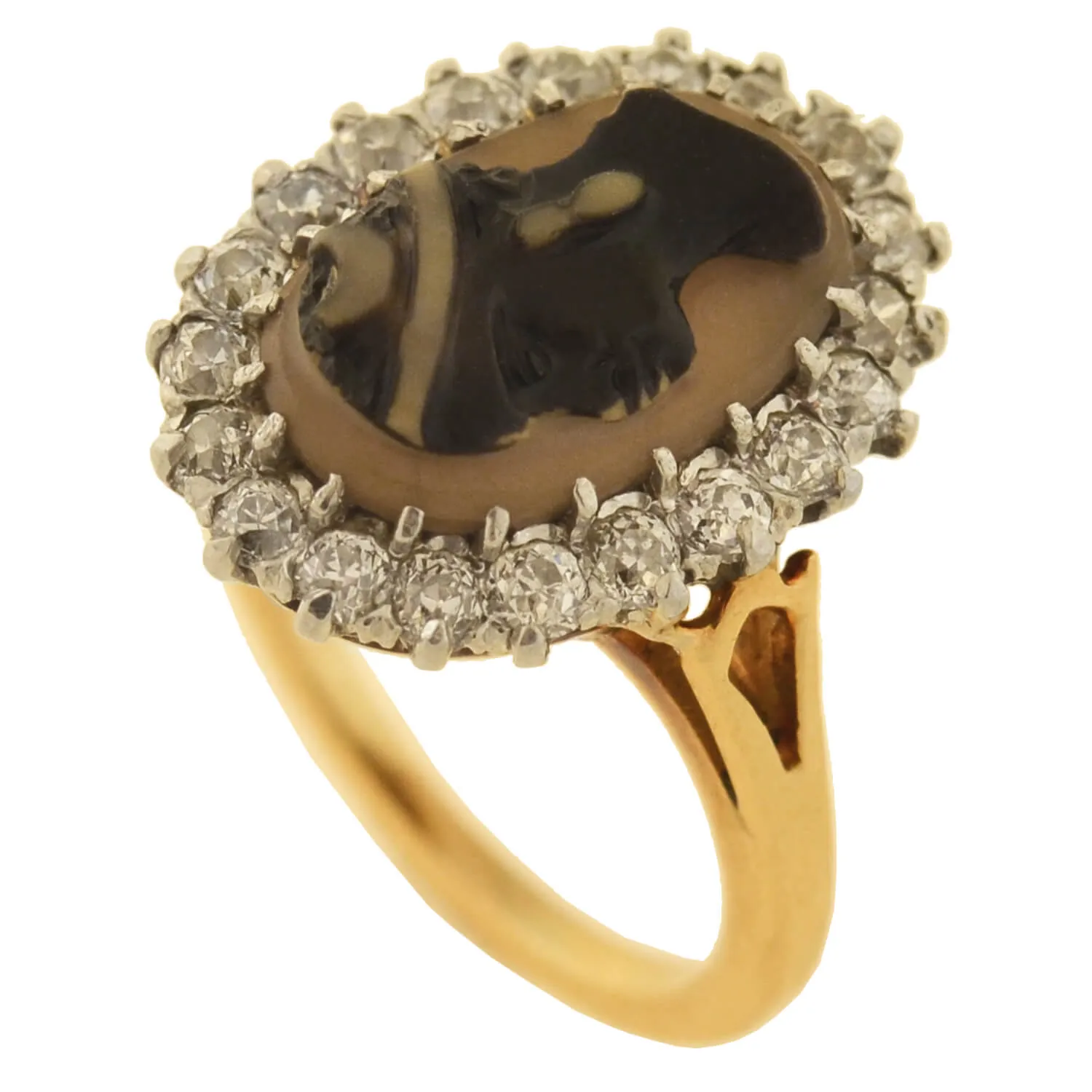 Edwardian 14kt/Platinum Blackamoor Cameo   Diamond Ring