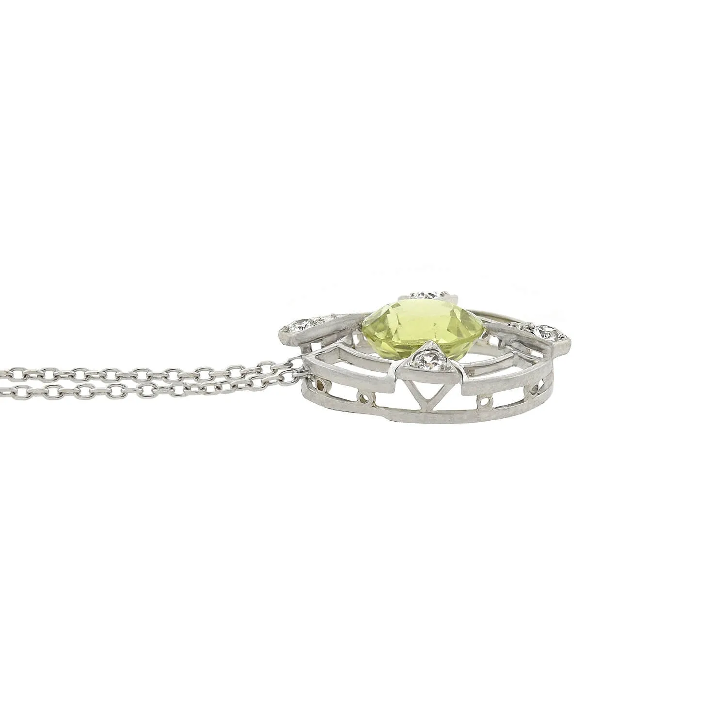 Edwardian Platinum/14kt Chrysoberyl   Diamond Pendant Necklace