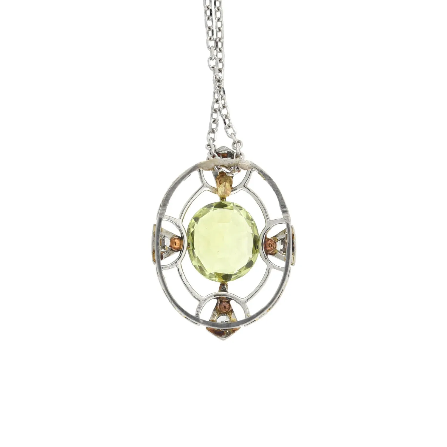 Edwardian Platinum/14kt Chrysoberyl   Diamond Pendant Necklace