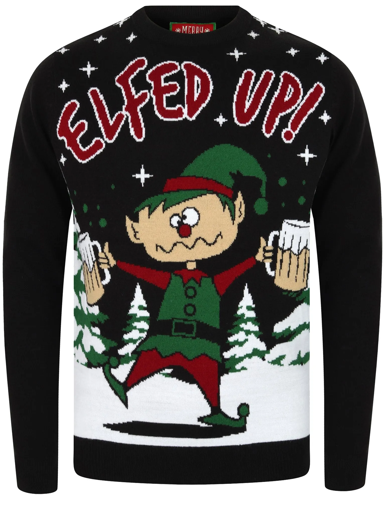 Elfed Up Novelty Christmas Jumper in Jet Black - Merry Christmas