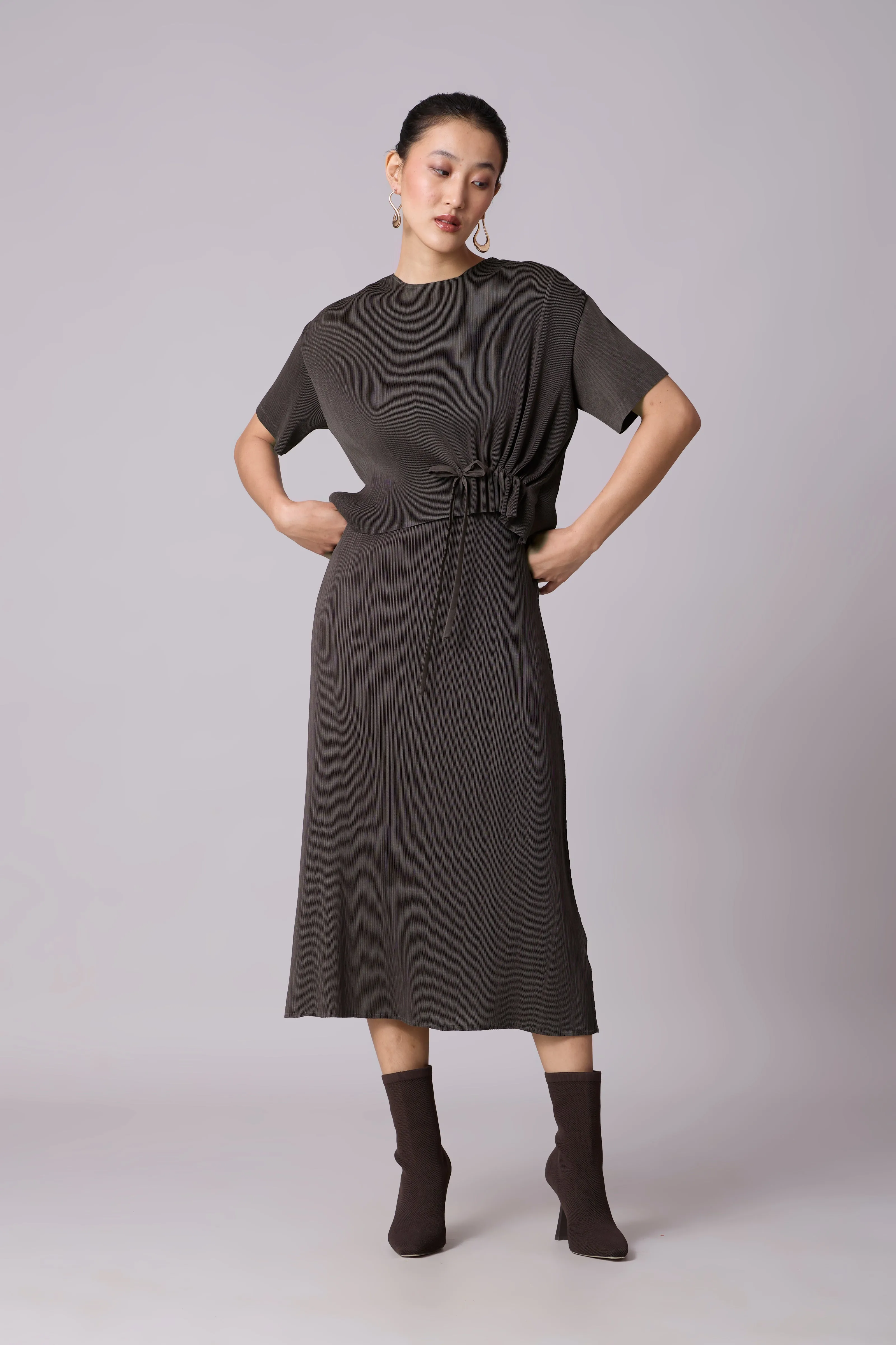 Elsie Cape Dress - Espresso Brown