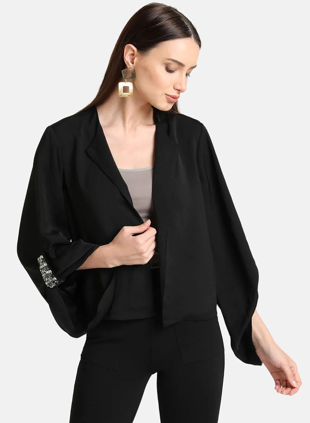 Embellished Tab Cape With Exaggerated Sleeve