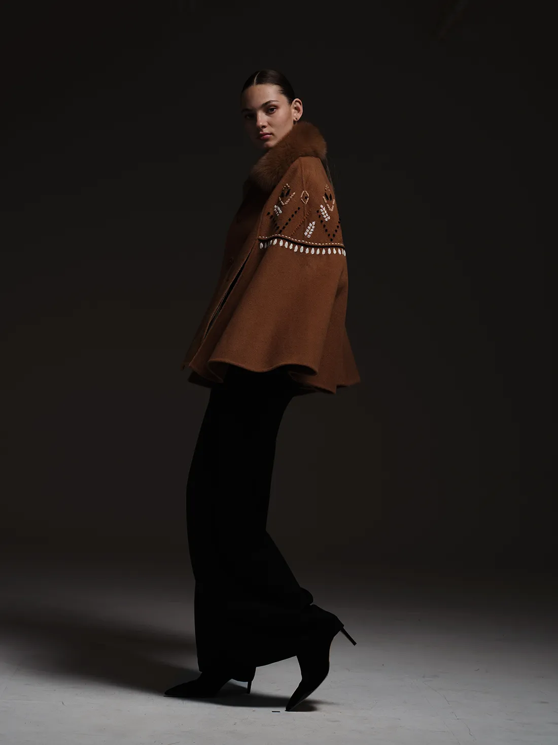 Embroidery Cape in Camel