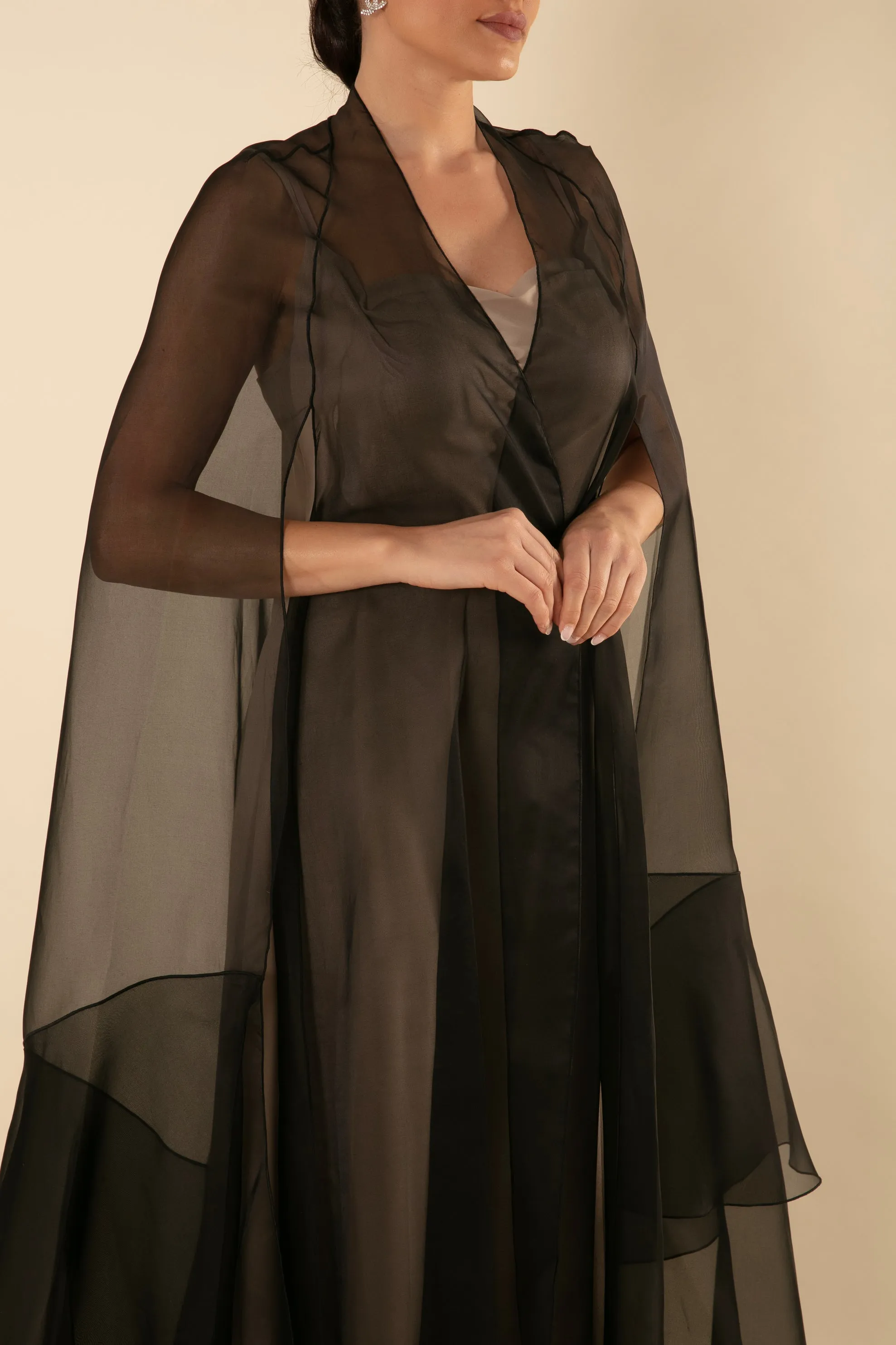 EVENING BLACK ORGANZA CAPE/ABAYA