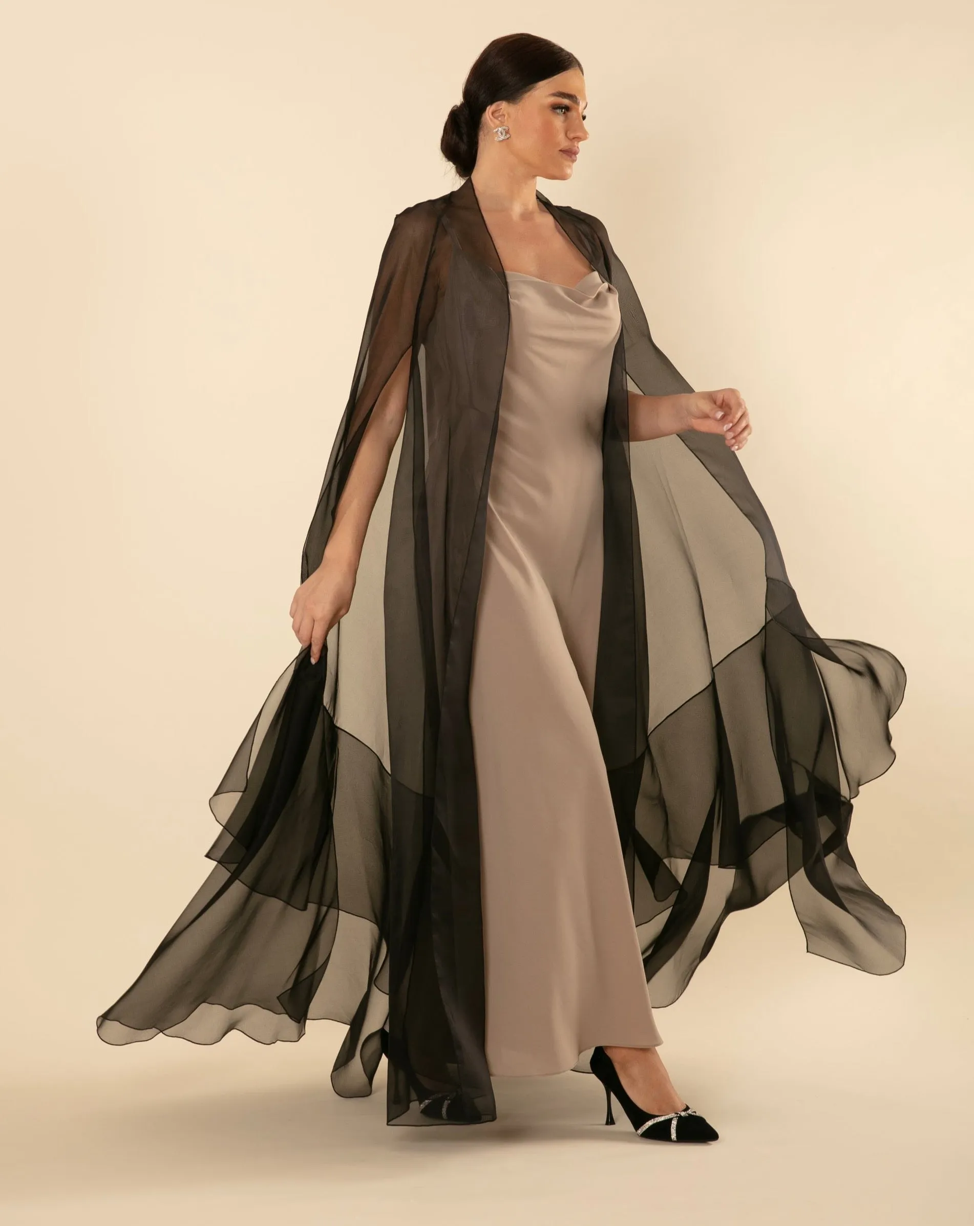 EVENING BLACK ORGANZA CAPE/ABAYA