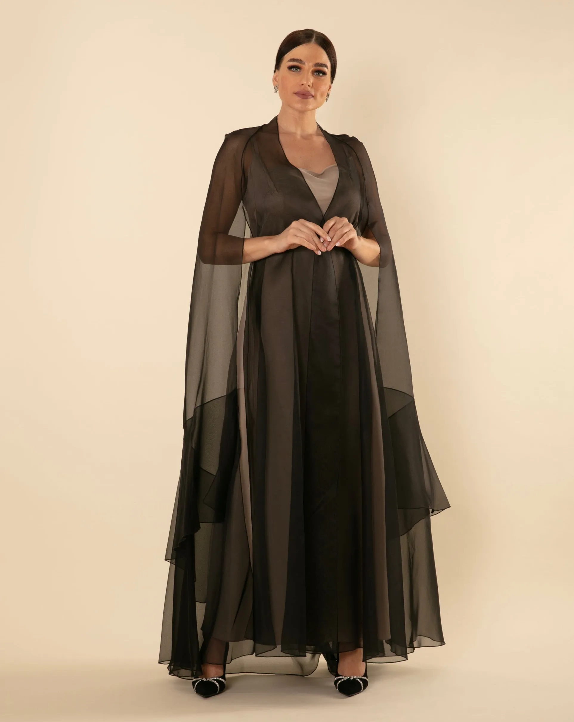 EVENING BLACK ORGANZA CAPE/ABAYA