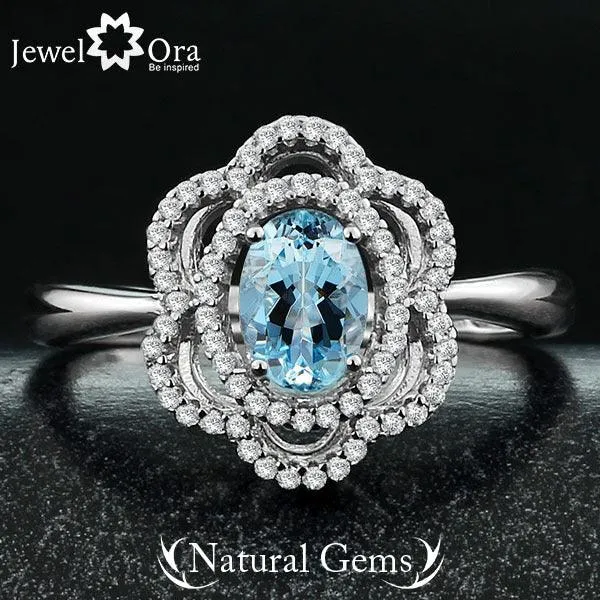 Fashion 925 Silver Sparkling Flower Lady Ring with Natural Stone