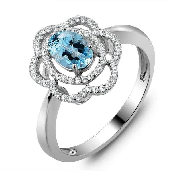 Fashion 925 Silver Sparkling Flower Lady Ring with Natural Stone