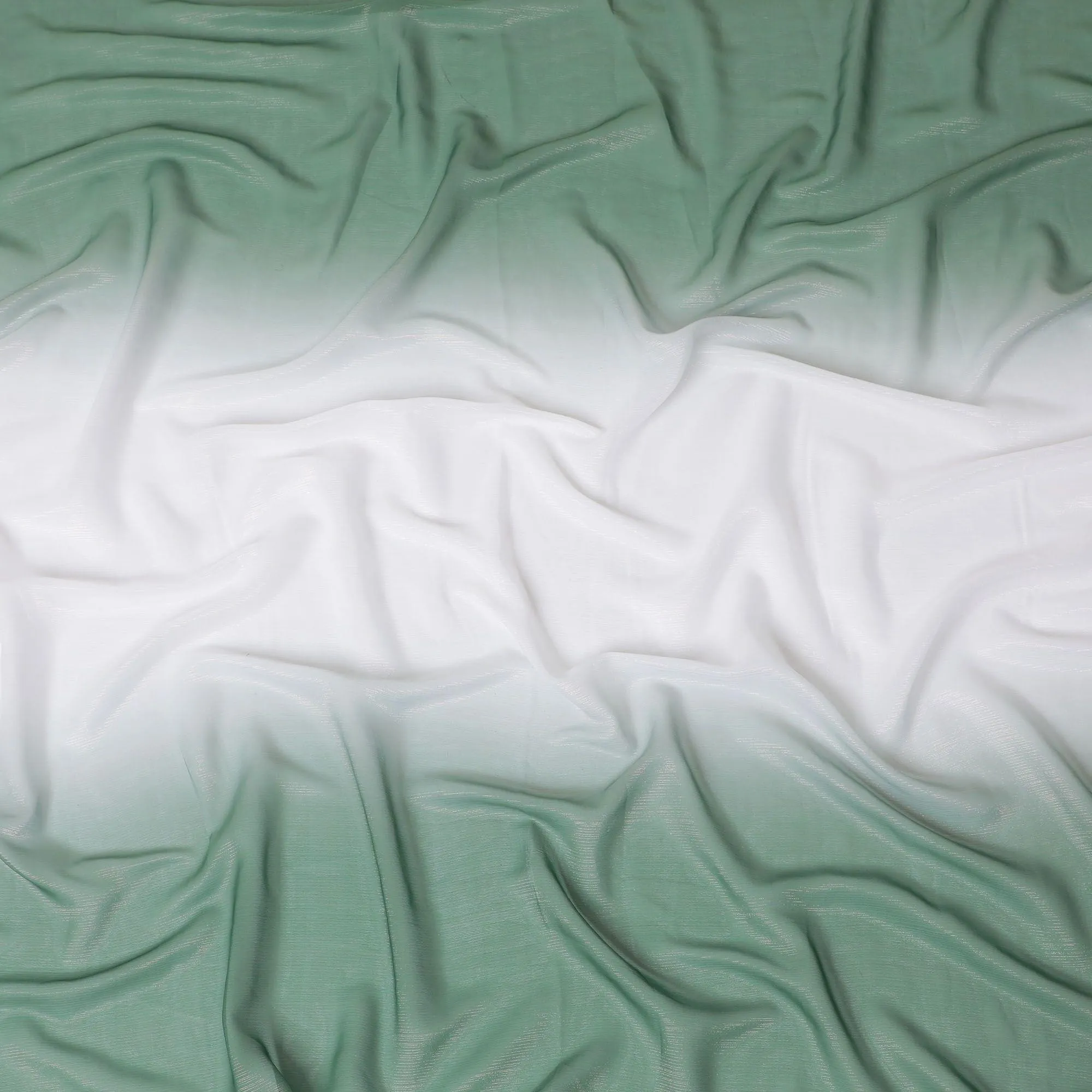 Fern green, white synthetic chiffon fabric with same tone metallic lurex in ombre design-D14452