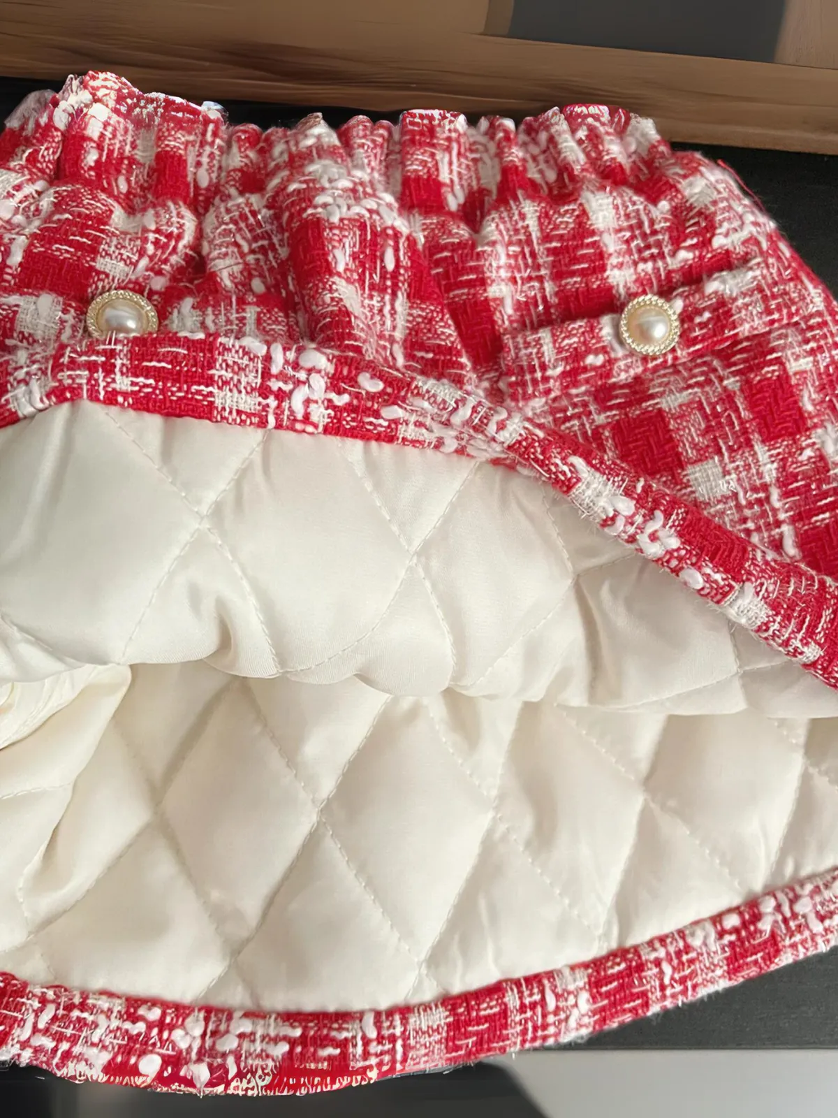 Festive Red Plaid Faux Fur Trimmed Girls' Jacket and Skirt Set