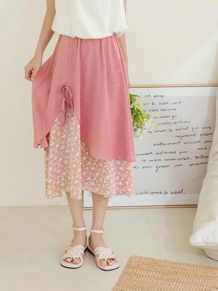 Floral Print Elastic Waist Ruffle Layer Midi Summer Skirt