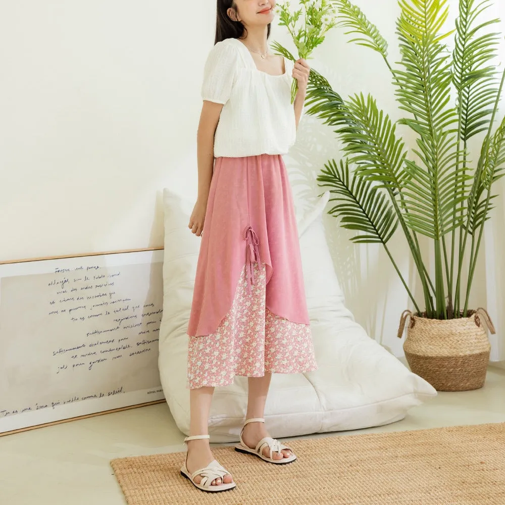 Floral Print Elastic Waist Ruffle Layer Midi Summer Skirt