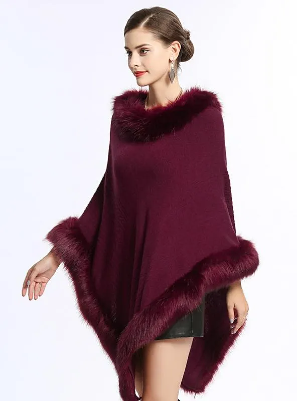 FOX LIKE FUR COLLAR ROUND PULLOVER SWEATER CAPE SHAWL