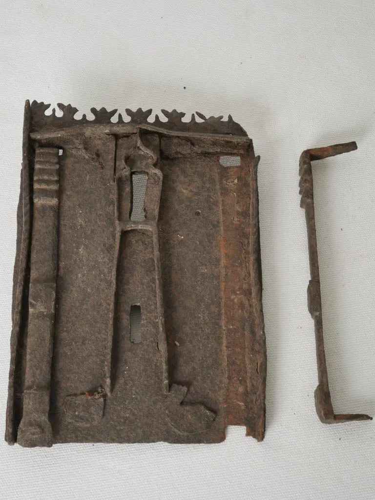 French Gothic-period iron key plate for antique chest 10¼" x  6¾"