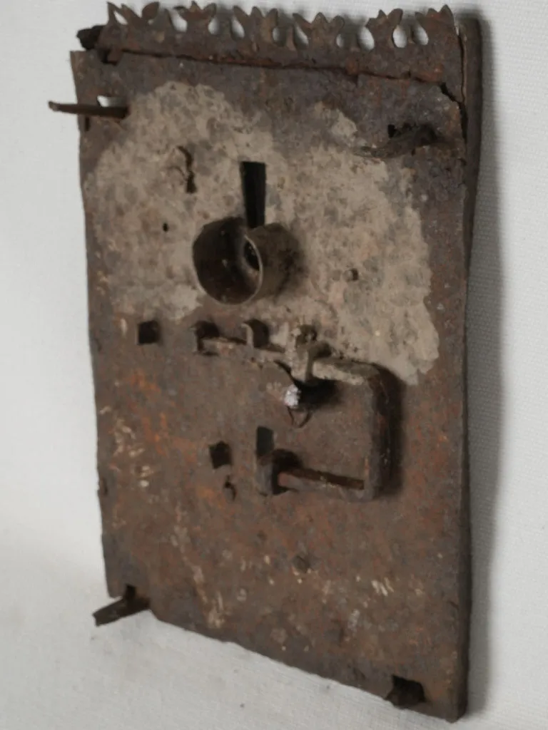 French Gothic-period iron key plate for antique chest 10¼" x  6¾"