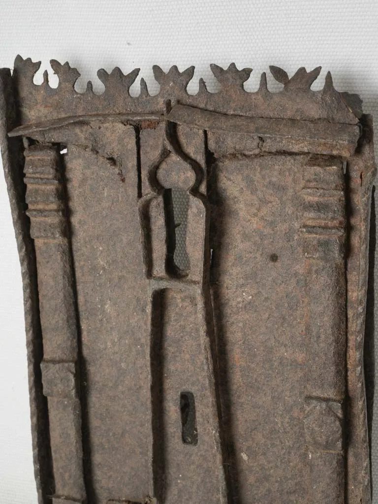 French Gothic-period iron key plate for antique chest 10¼" x  6¾"